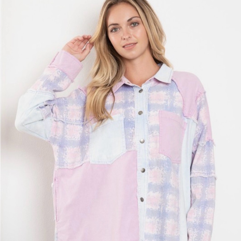 Pastel Plaid Button-Down Shirt - Pink & Light Blue